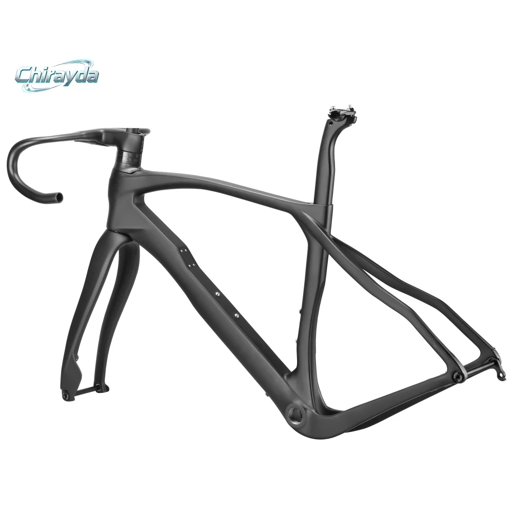 AliExpress Chirayda 2026 New Road bike frame with handlebars T1100 UD Carbon Fiber Frame Disc Brake Bike Lightweight Bicycle Frameset Handlebar