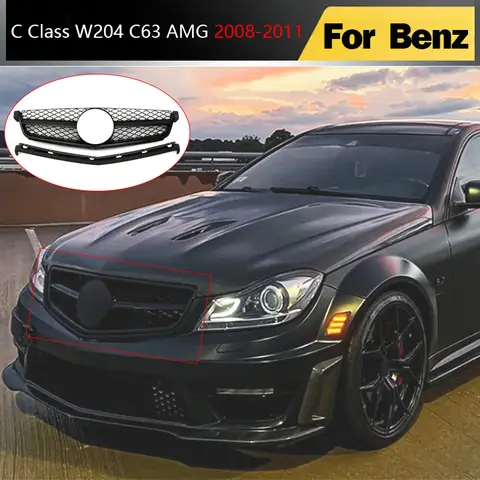 For Mercedes Benz C Class W204 C63 AMG 2008 2009 2010 2011 Car Front Grille Facelift Grill Replace Grid Refit Hood Mesh Bodykits