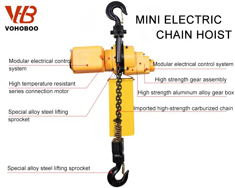 Vohoboo Single phase 220V Electric Hoist 500kg 1 Ton 3m 6 meter electric chain hoist block