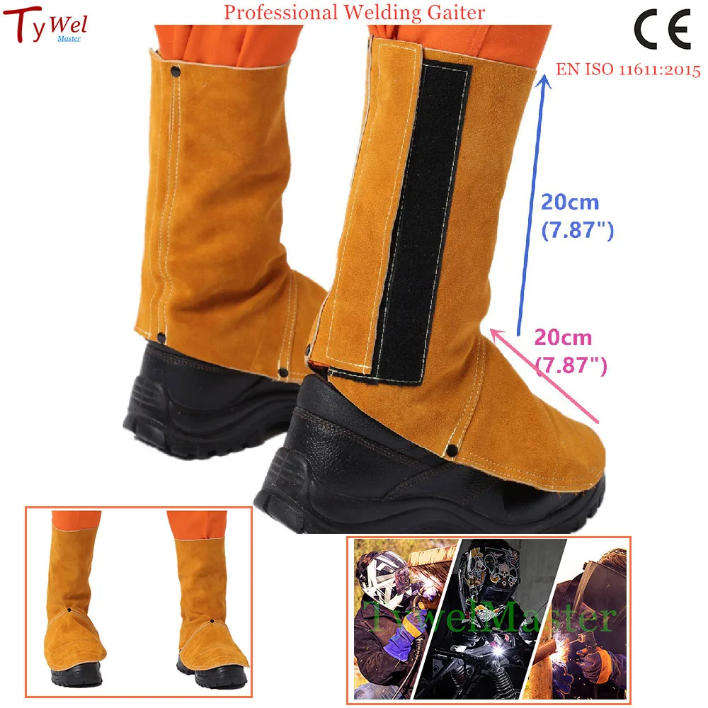 Professional Welding Spats Cowhide Leather Flame Heat Abrasion Resistant Working Shoe Cover Protector Welding Gaiter