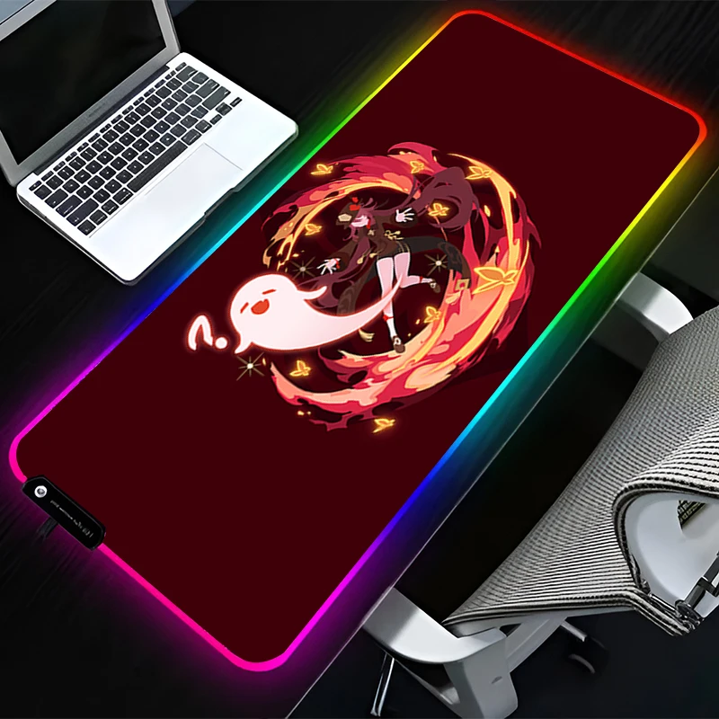 

RGB LED Mouse Pad HD Rubber Mousepad Computer Gaming Accessories Keyboard Pad Office Non Slip G-genshin Impact Hu Tao Mouse Mat