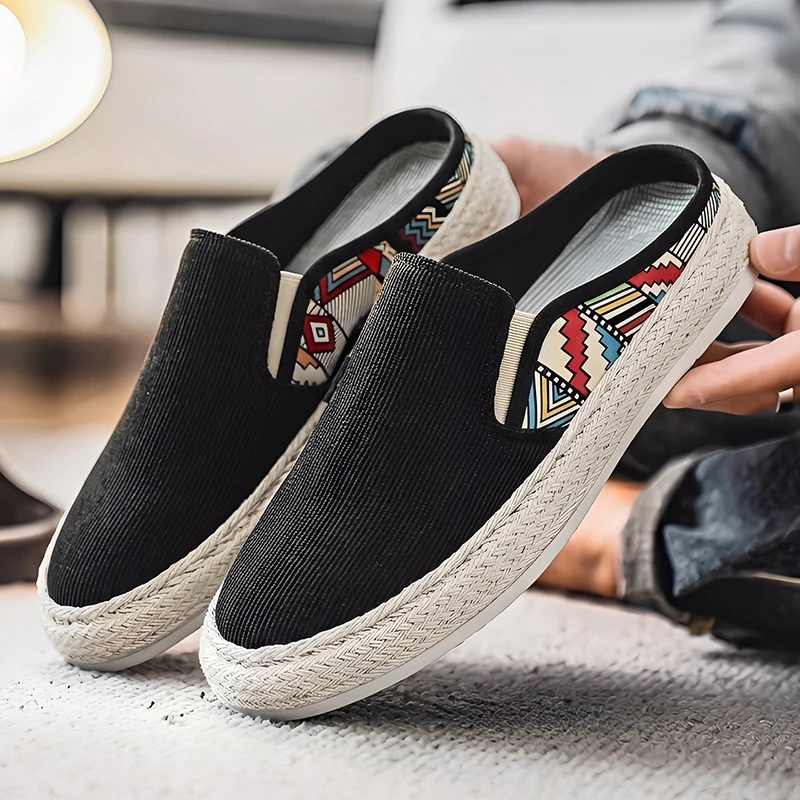 

Мужские уличные сандалии-полутапочки, летние повседневные туфли из канваса с мягкой подошвой, легкие прогулочные туфли, вулканизированная обувь