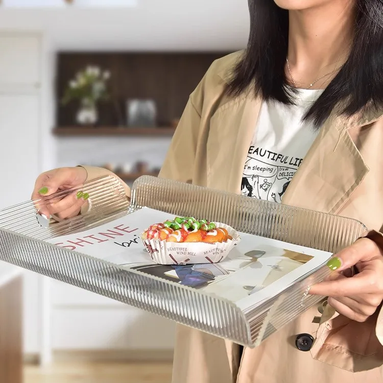Light luxury cream style rectangular small tray coffee shop cake bread milk tea household fruit transparent storage plate