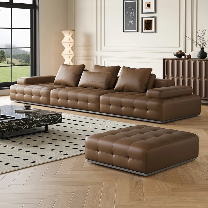 Modern Custom Multi-color Ecological Real Leather L-Shaped Sofa Set Storage Cooling Reclining Living Room Hotel Apartment Villa