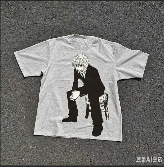 2026 Hunter X Hunter Kurapika Suit Sitting Chair Sketch Print T-shirt Off Oversized Cotton Casual Tee for Anime Fans