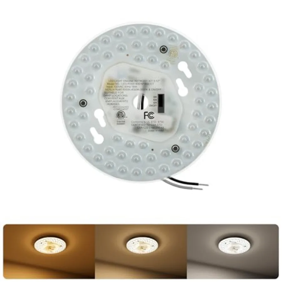 5.12" Dimmable LED Light Engine Retrofit Kit: 120V, 3CCT, CRI90, 1620LM, 18W Magnetic or Screw Mount Ceiling Fan Light Replacem