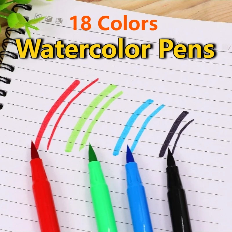 18 Colors Art Painting Pens Colors Markers Watercolor Pens Stationery Washable Watercolor Pens Soft Tipped Pen School Supplies