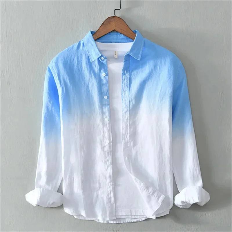 

Men's shirts long sleeve shirts fashion design casual linen shirts gradient large size design high quality men's tops XS-6XL