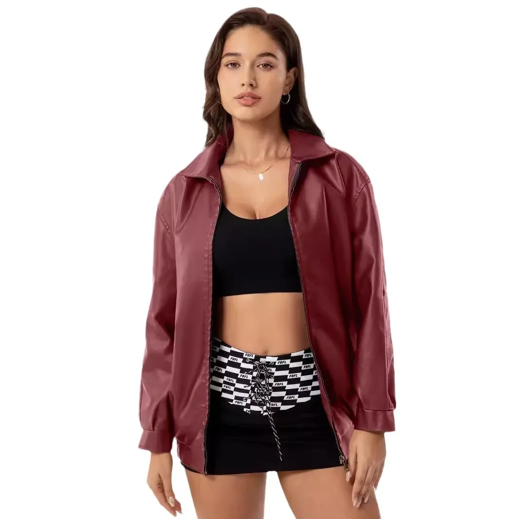 سترة نسائية من الجلد الطبيعي بمشبك فضفاض ومفتوح من الأمام معطف مثير متعدد الاستخدامات لأزياء ربيع الخريف #3