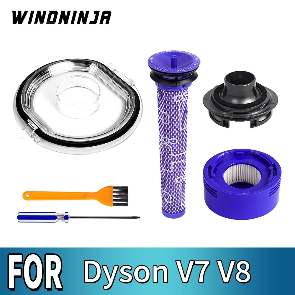 Langlebiger Filterersatz für Dyson V7 V8 Staubsaugermotor Rückabdeckung Vorfilter Nachfilter Teil Staubbehälter Deckel Dichtungsring