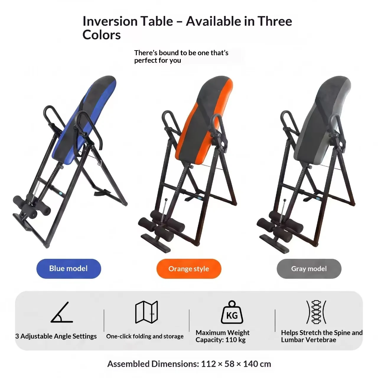 Metal Mechanical Folding Inversion Table Home Gym Fitness Equipment Back Lumbar Traction 110kg Max Load Stretch Machine