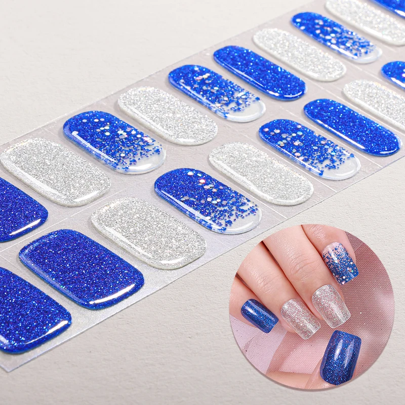 22 Tipsy Błyszczące Naklejki na Paznokcie Żelowe Bez UV Gradient Marmur Pełne Pokrycie Długotrwałe Paski Żelowe do Paznokci DIY Dekoracja Manicure