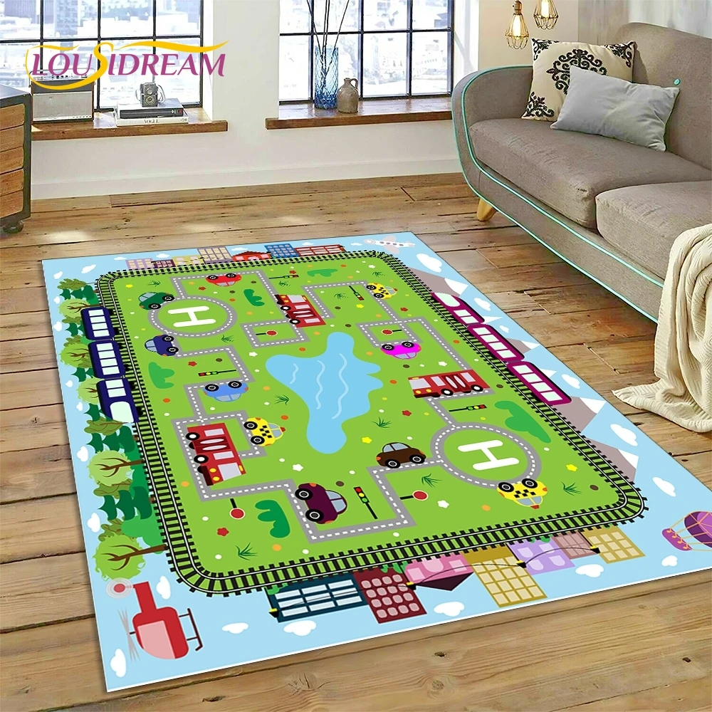 Highway Runway Playroom City Traffic Road Map Child PlayMat Rug Carpet for Living Room Bedroom Home Decor,Non-slip for Sofa