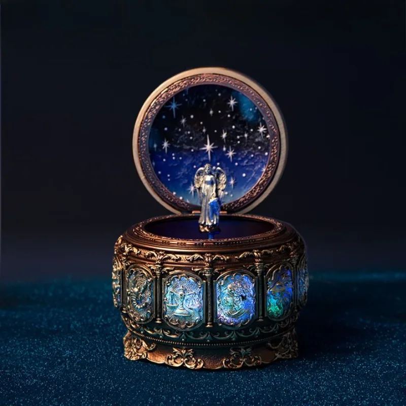 صندوق تشغيل الموسيقى الدائري المضيء هدية عيد ميلاد قلب الفتاة كوكبة الصديقة