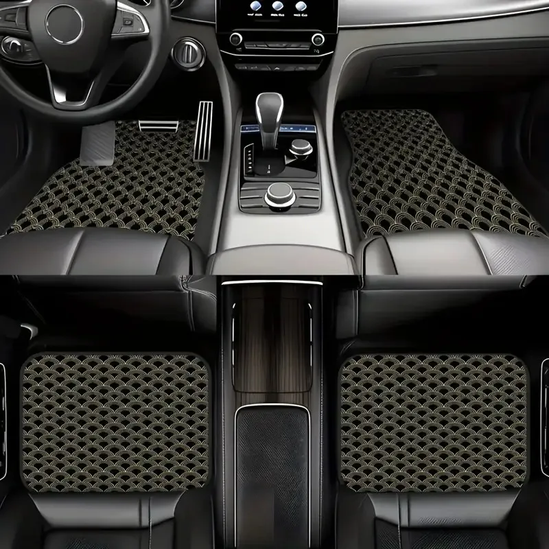 4pcs, Japanese Style Themed Pattern Car Mats, Carpet, Easy To Clean Interior Accessories, Synthetic Rubber Material, Suitable F