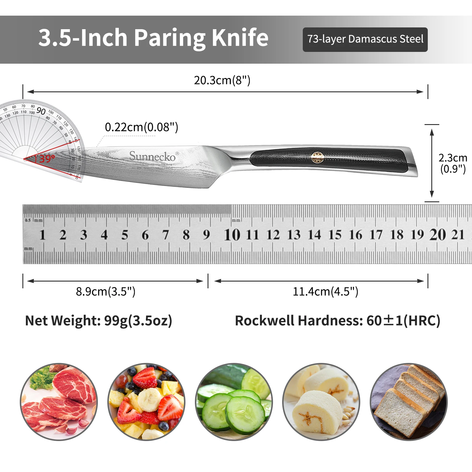 Sunnecko Fruit Paring Knife 3.5\