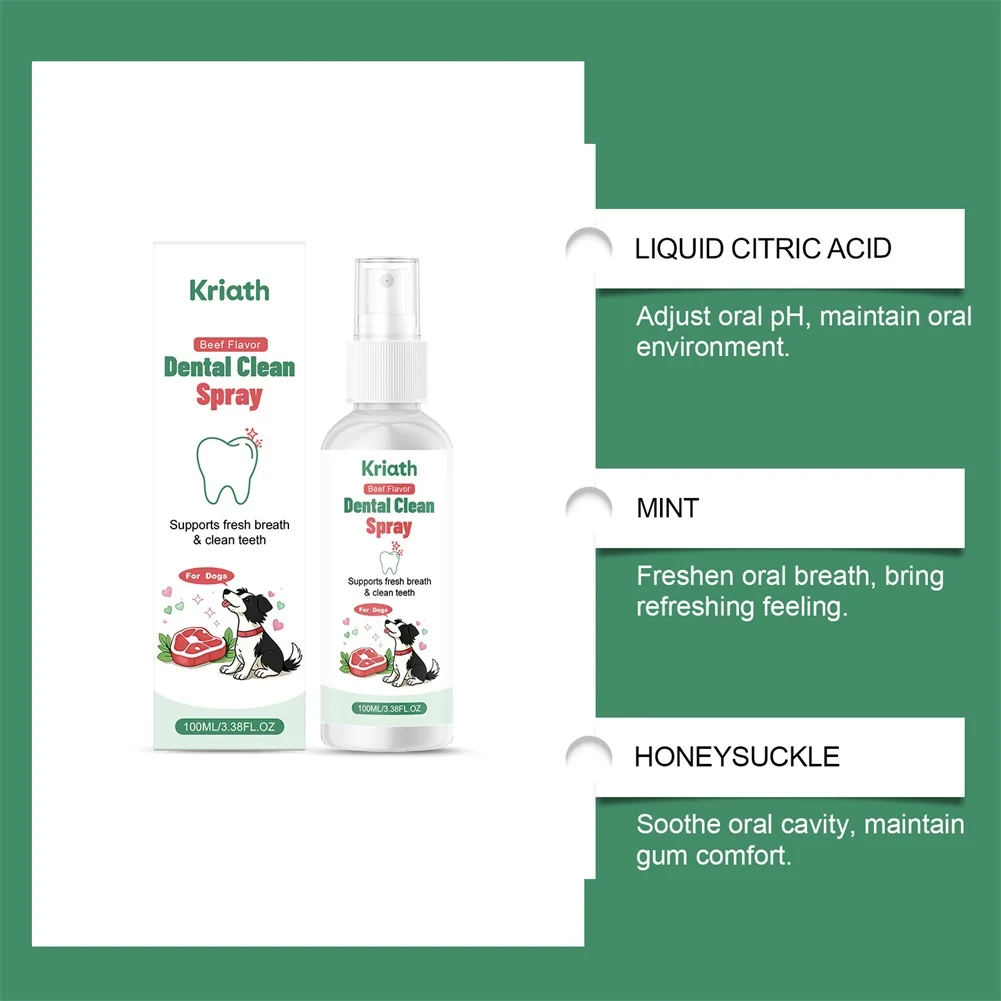 Advanced Dentals Care Spray Liquid Tartar Remover Easy No-Brushing Dog Breath Freshener Spray Oral Care Pet Dentals Spray