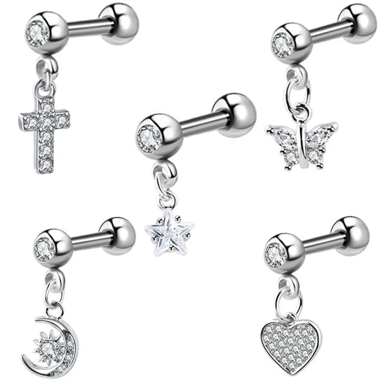 New Cross Ear Tragus Piercing Earring Stud Barbell Crystal Cartilage Stud Earring Helix Piercing Daith Jewelry Rook Conch Stud
