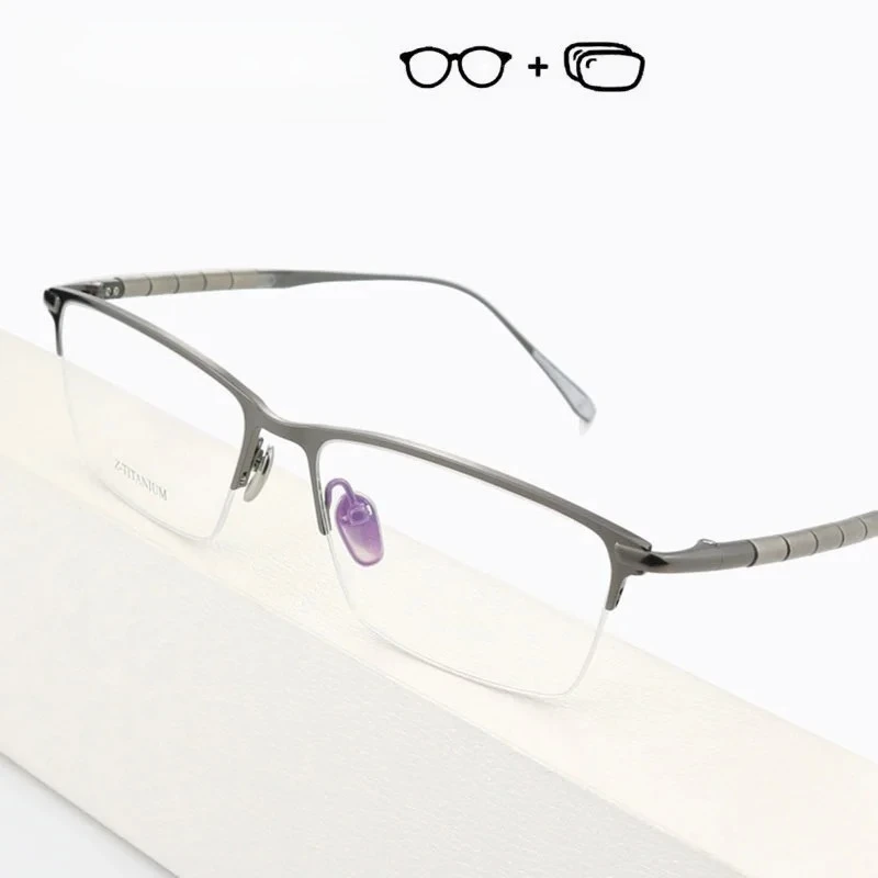 Braz الراقية النظارات الطبية الرجال قصر النظر مد البصر النظارات التقدمية التيتانيوم البصرية نصف الإطار مع وصفة عدسة