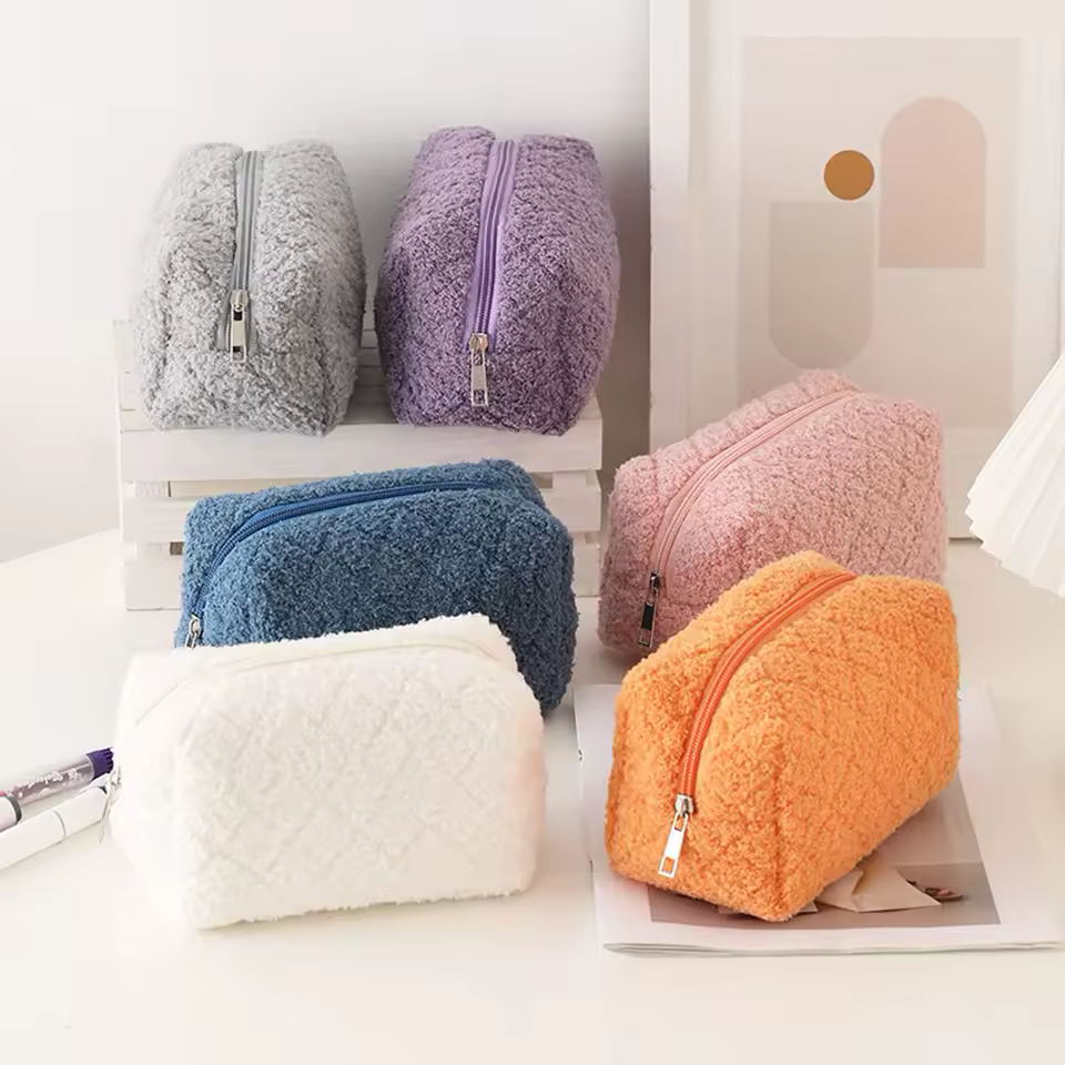 Plush Soft Makeup bag Simple Cute Large capacity Pen case Stationery box Portable Travel Cosmetics storage bag Toiletry bag - AliExpress