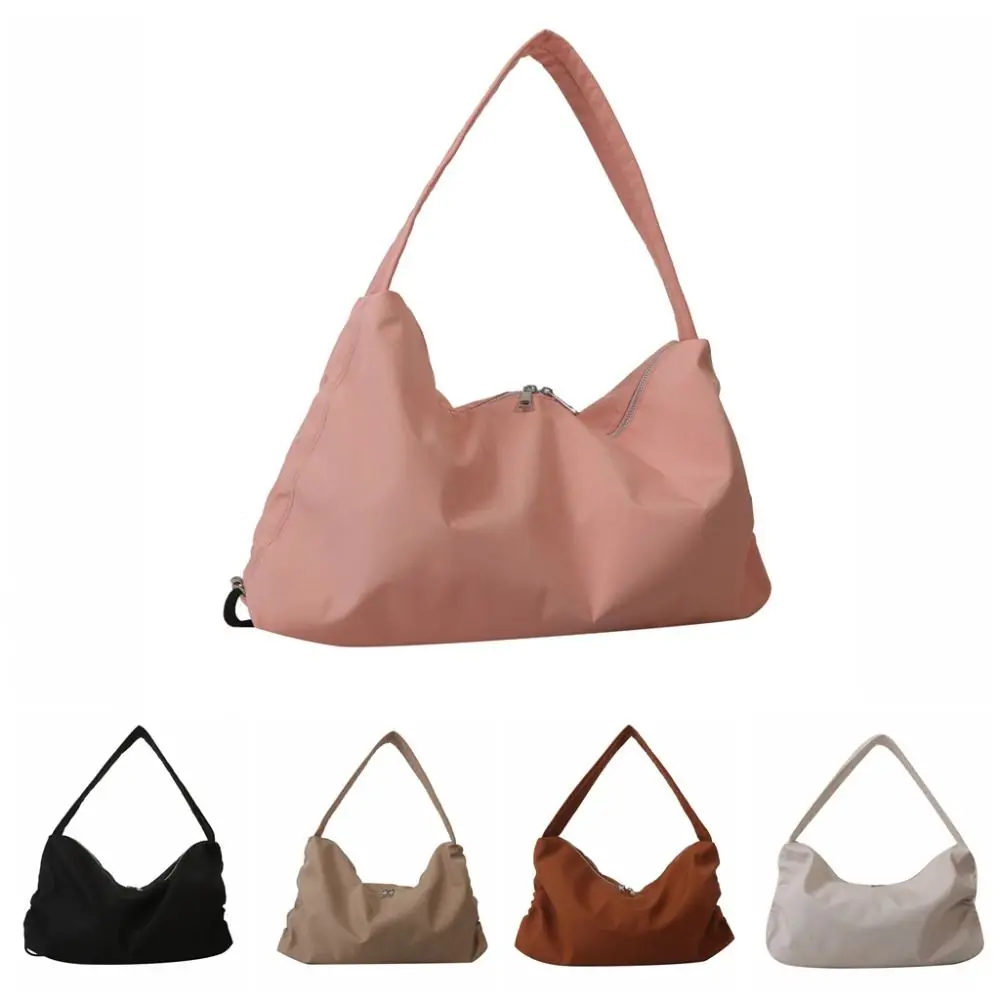 Waterproof Oxford Drawstring Shoulder Bag Solid Color Zipper Swimming Fitness Bag Handbag Shopping Bag