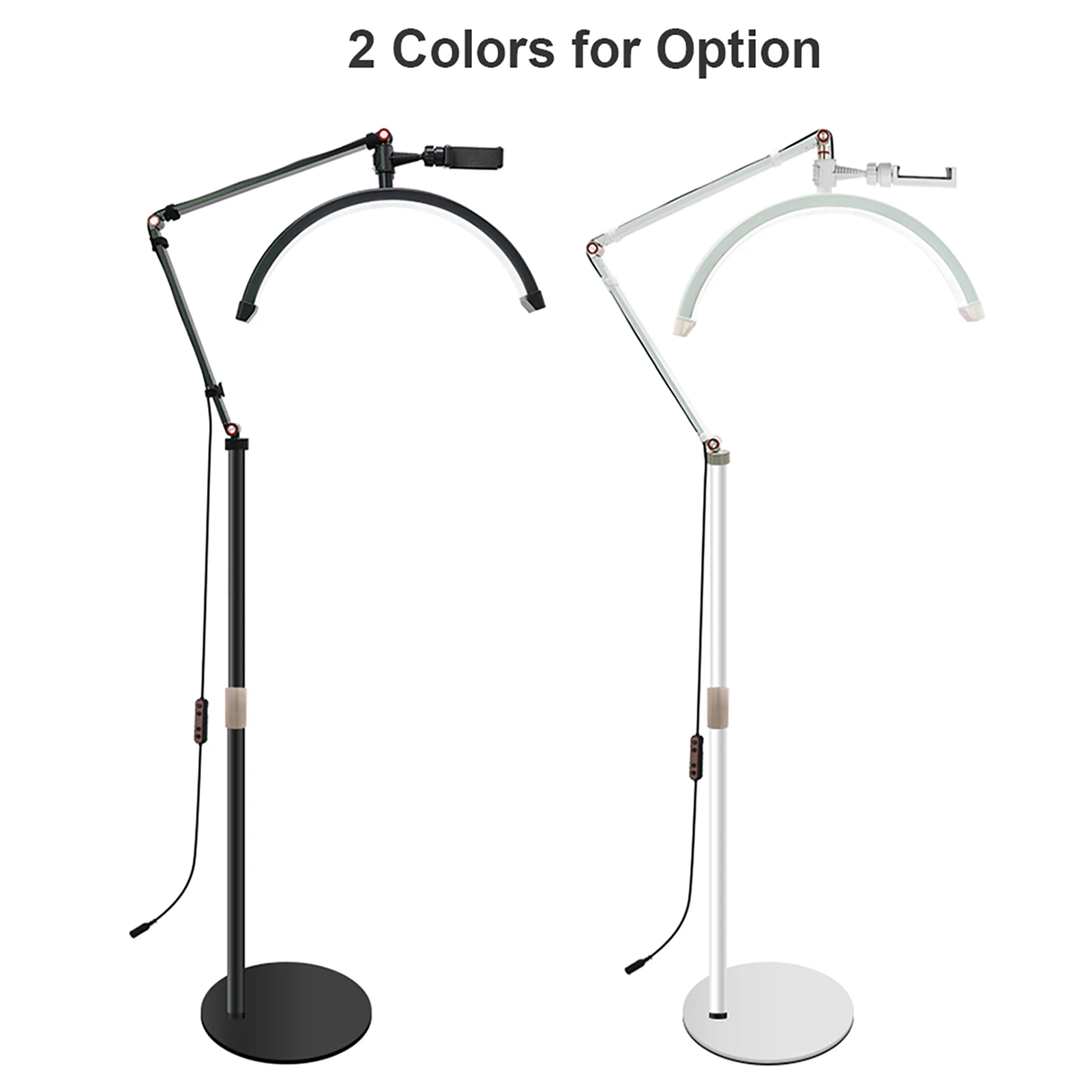 HD-M2X 20W Floor LED Video Light Half-moon Shaped Fill Light 3000K-6000K Dimmable with Adjustable Metal Light Stand Phone Holder