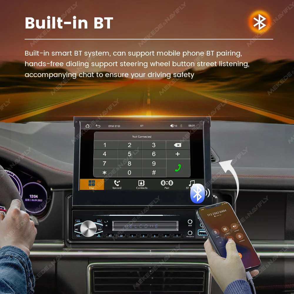 Navifly اللاسلكية Carplay السيارات 1 Din مشغل MP5 7 بوصة التلقائي قابل للسحب شاشة تعمل باللمس مشغل سيارة راديو FM مرآة ربط DAB SWC