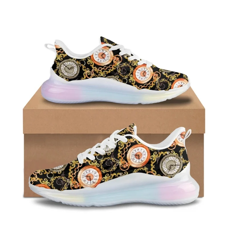 WHERESART 2023 Women Air Cushion Shoes Luxury Golden Chain Clock Pattern Student Couple Zapatillas Mesh  Summer Travel Footwear