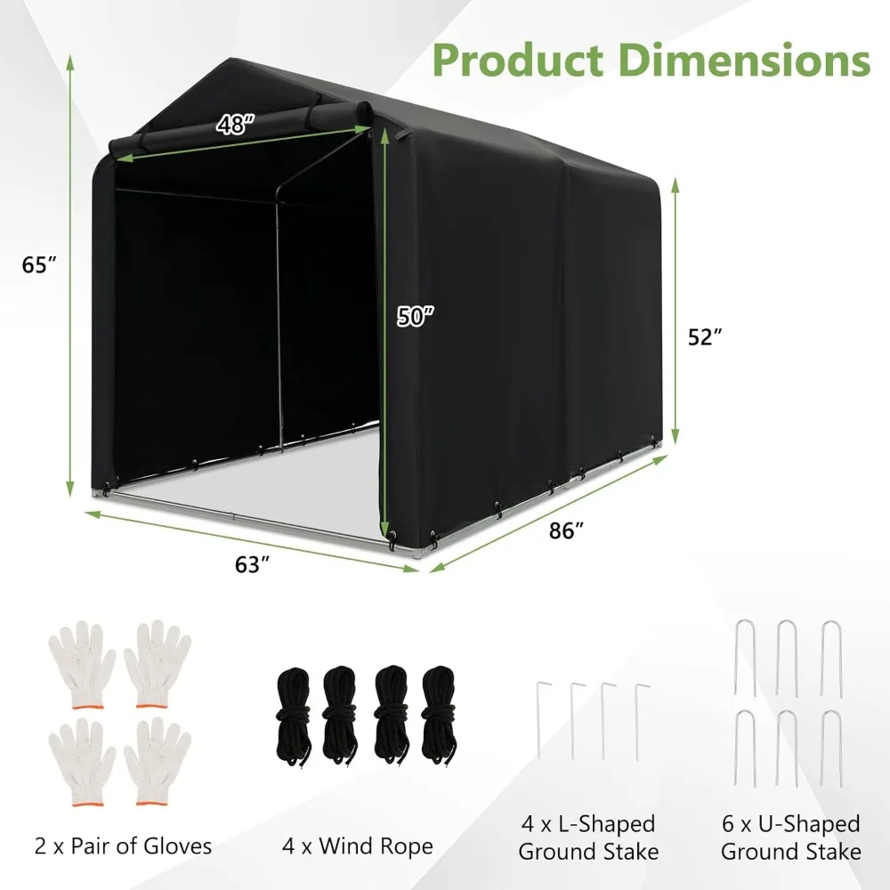 7X5.2X5,4 Ft Opslagtent Shelter W/Roll-Up Rits Deur, Stalen Frame, Waterdichte Dekking, Windtouw & Grond Staak, Carport