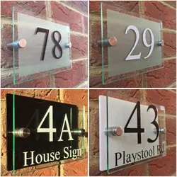 Customize MODERN HOUSE SIGN PLAQUE DOOR NUMBER STREET GLASS EFFECT ACRYLIC NAME