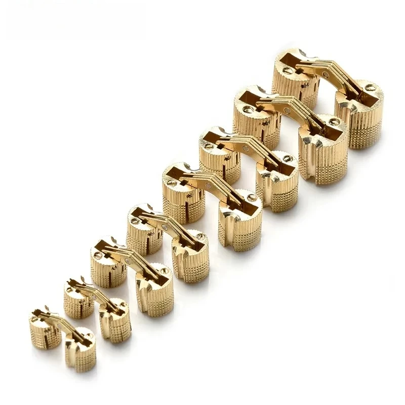 10pcs Copper Brass Furniture Hinges 8-18mm Cylindrical Hidden Cabinet Concealed Invisible Door Hinges for Hardware Gift Box