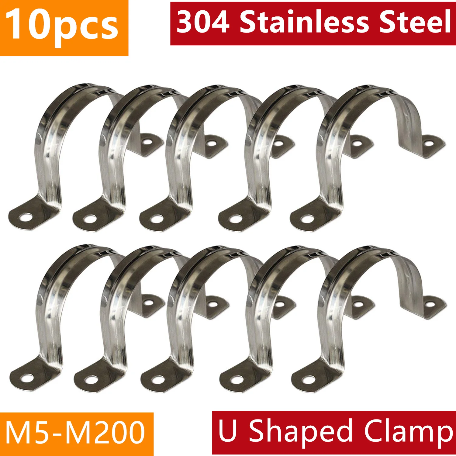 10Pcs 304 Stainless Steel Ohm Tube Card U Type Water Pipe Clamp Buckle Saddle Clamp 5-200mm Riding Clip Clamps Pipe Bracket