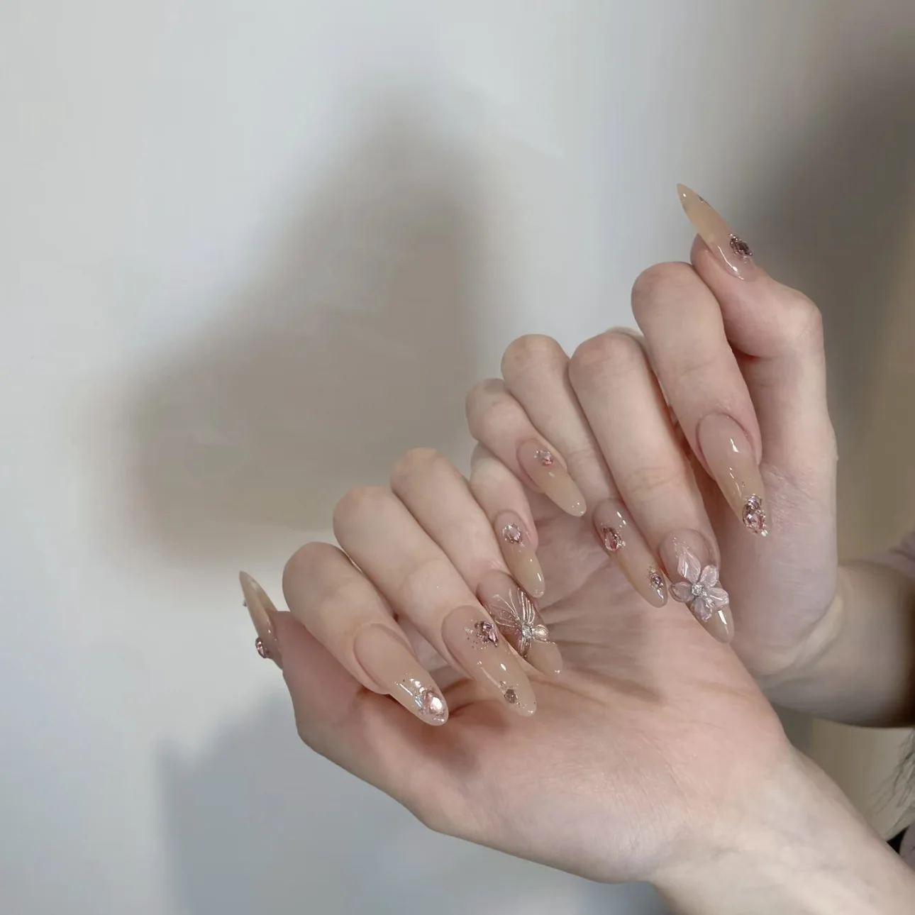 10 Uds. De uñas postizas hechas a mano con diseño de ojo de gato azul, uñas postizas con diseño de diamante brillante, uñas postizas desmontables de almendra dulce