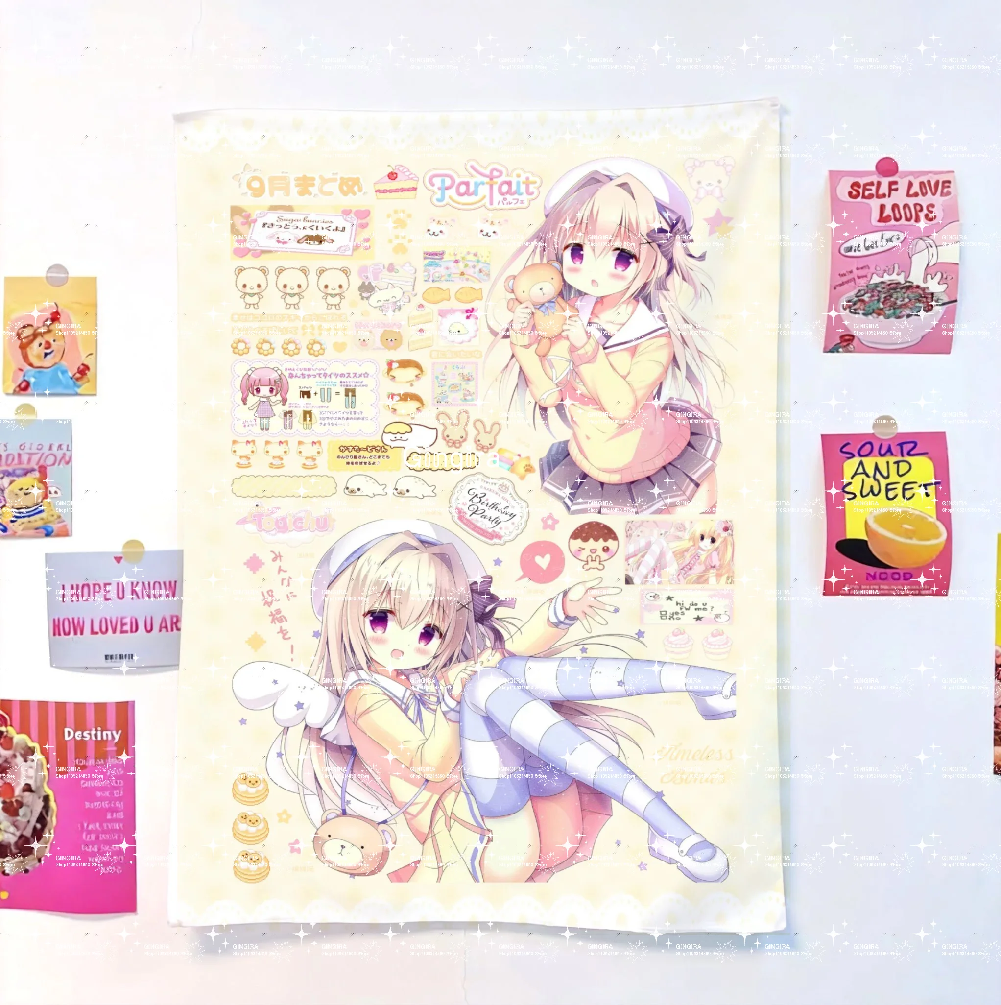 Wandteppich „Kleines Bärenmädchen“ im niedlichen Lolita-Stil für Innendekoration und Wandverschönerung, Wandteppich aus der Originalserie