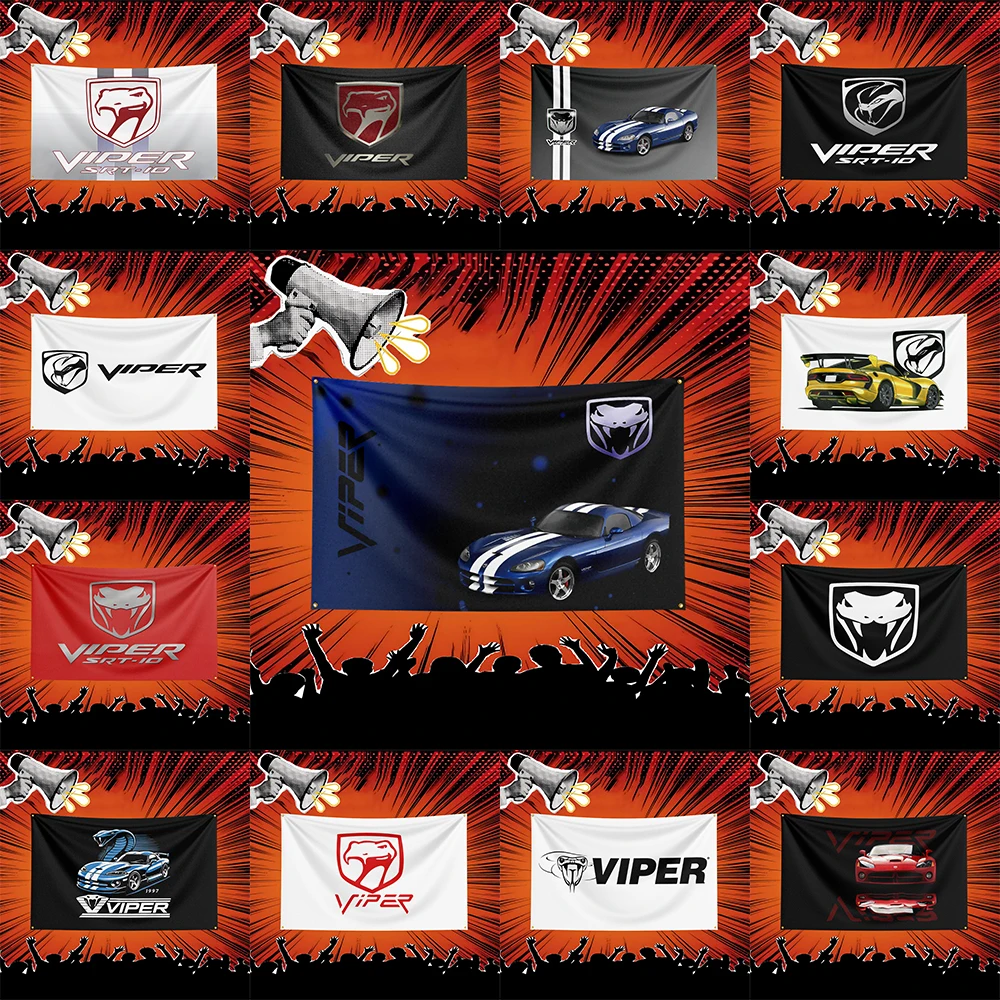 VIPER Car Flag 3x5 FT Polyester Banner For Garage Wall Decor Auto Show Decoration Fan Gift
