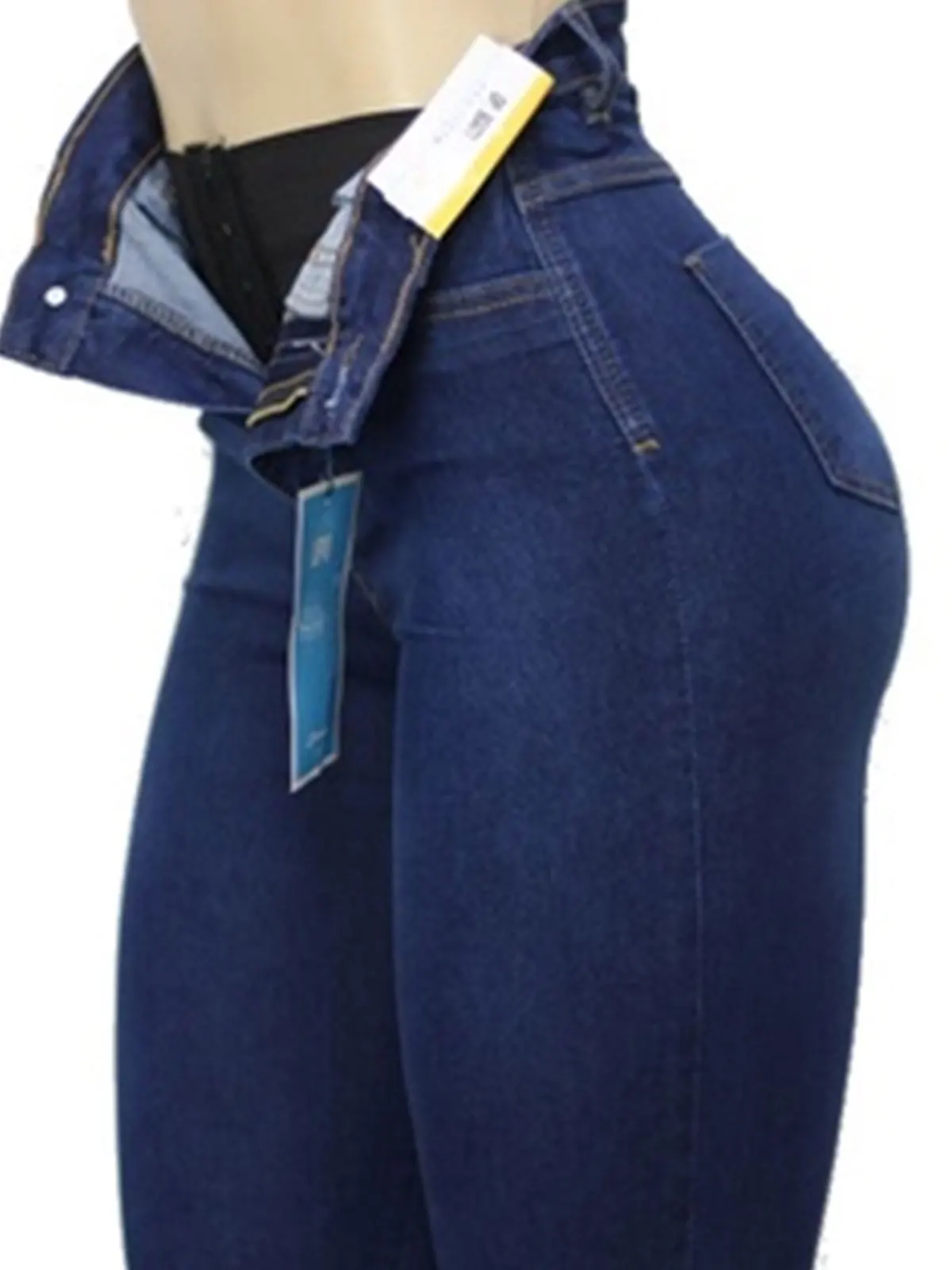 Jeans de cintura alta com zíper para mulheres, calças modeladoras, modeladoras, efeito emagrecedor, levantamento de bumbum