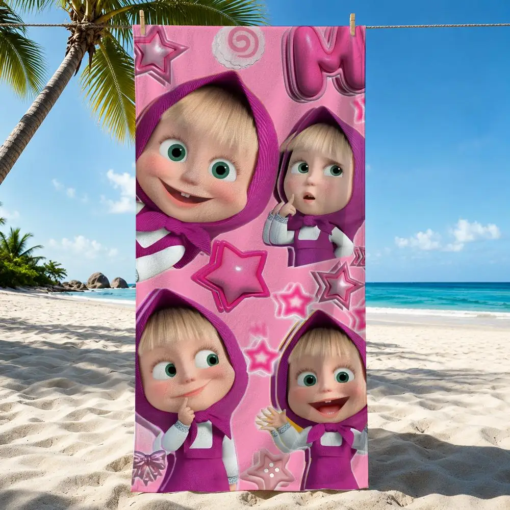 Cartoon M-Masha-A And The B-Bear-R Towel Beach Towel Quick Dry Absorbent Bath Towel For Swimming Gym Camping Outdoor Sunbathing