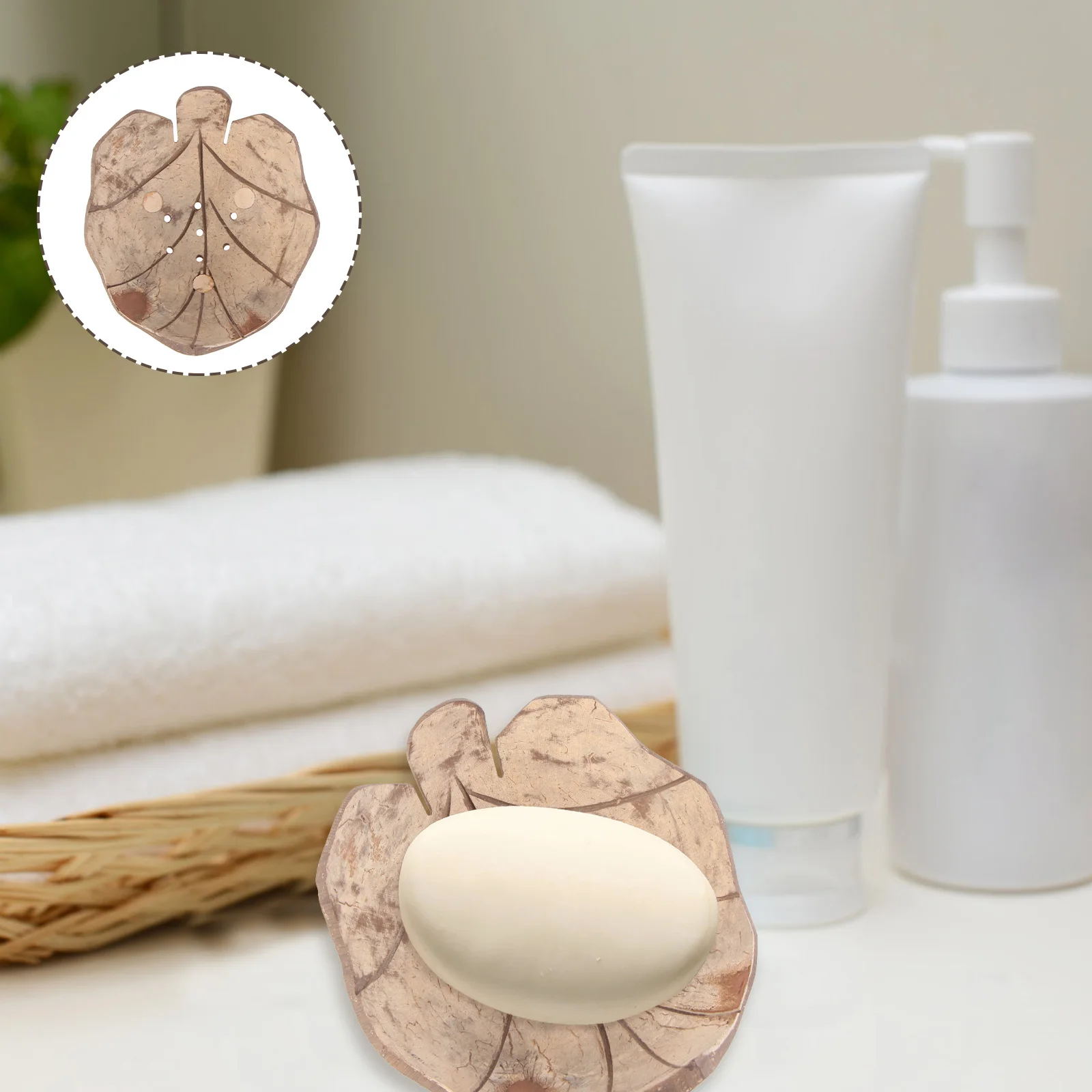 

Wooden Coconut Shell Soap Holder Decorative Dish Bathroom Tray with Drain Cartoon Chic