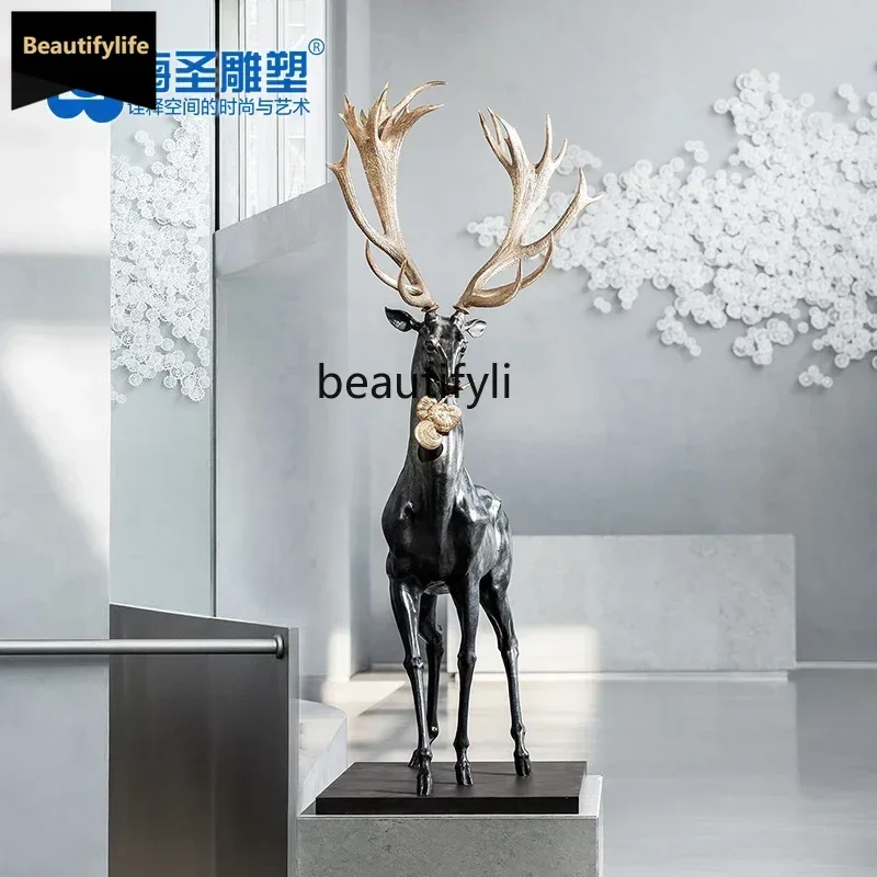 D80 L Hotel Lobby Ornament Sales Office Villa Lucky Fiberglass Deer Sculpture Large Floor-to-Floor Art D80