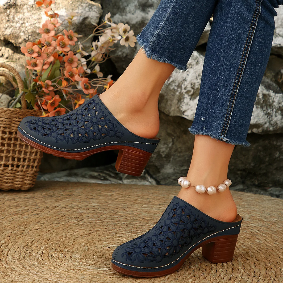 Damskie ażurowe klapki z kwiat – Women'S Shoes Clogs recenzja i cena