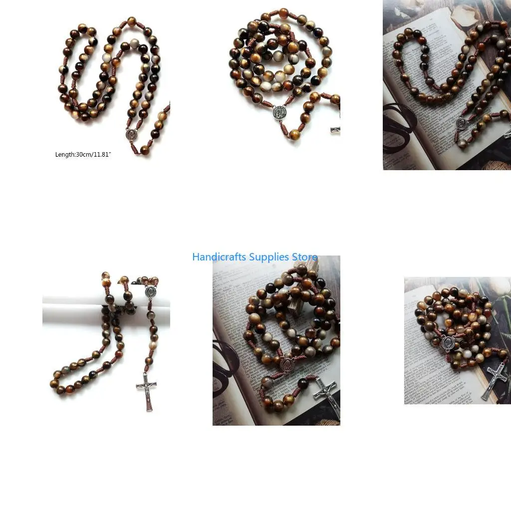 R1WA Vintage Rosary Catholic Prayer Beads Necklace Christ Jesus for Cross Pendant Necklace Beaded Religious Jewelry Gift
