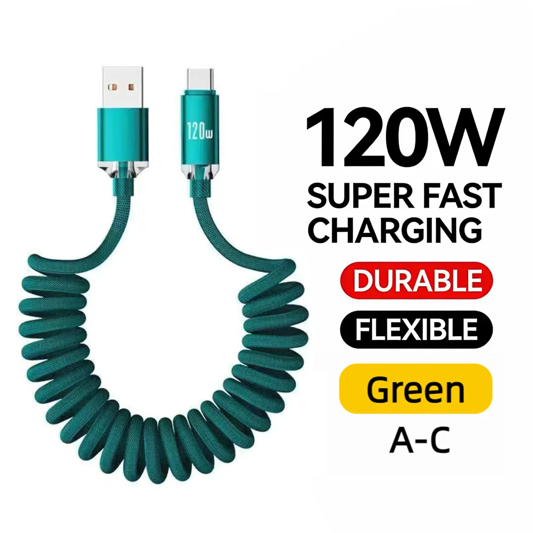 NNBILI 120W Auto USB-A naar USB-C Snellader voor Samsung S26 Xiaomi Huawei USB-C naar USB-C Telescopische Kabel voor iPhone 17 16
