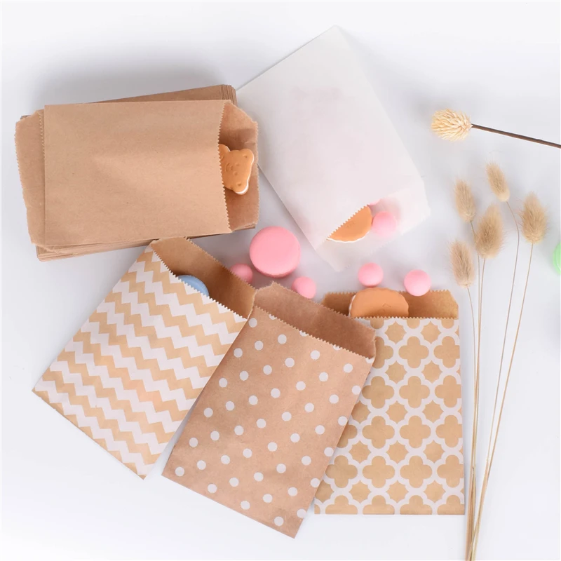 50 Stuks 15*10Cm Wave Dot Kraftpapier Snoep Biscuit Zakken Verpakking Pouch Popcorn Tas Verjaardag Wikkelen Levert pastry Tool