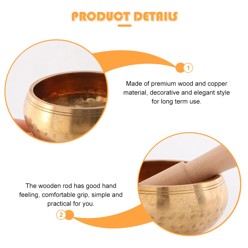 

1Set Copper Singing Bowl Yoga Meditation Bowl with Wooden Rod for Deep Meditation Sound Therapy Music Relaxation