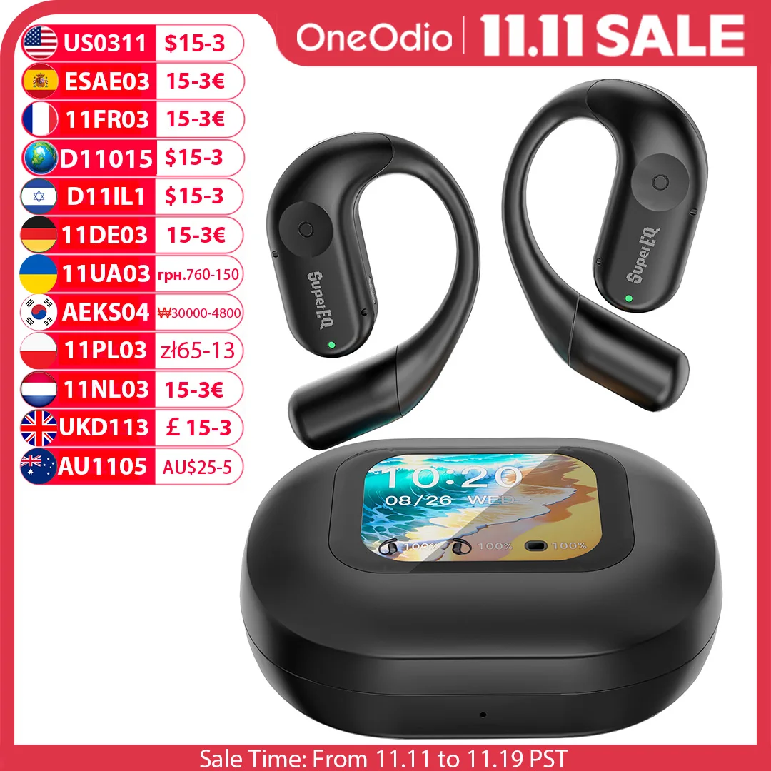 

Oneodio SuperEQ 801/802 Wireless Bluetooth Earphones Open Ear Headphones With LED Display Screen Ear Hook Air Conduction Earbuds