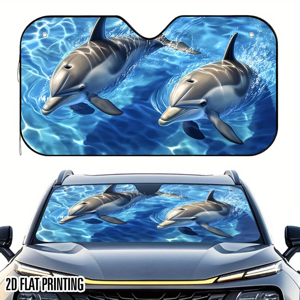 One Piece Of A Flat Sunshade Featuring Dolphins In The Ocean – Helps Maintain A Cool Temperature In Your Vehicle, Comes With Fou