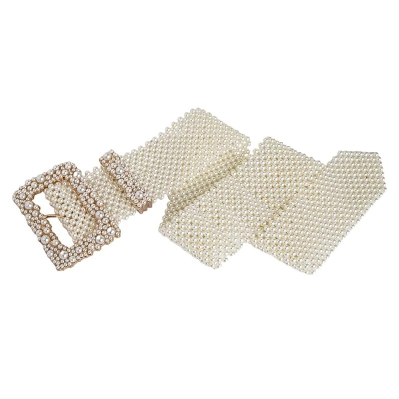 31BF Stylish Corset Belt Artificial Pearls Studded Waistband for Women Evening Dress
