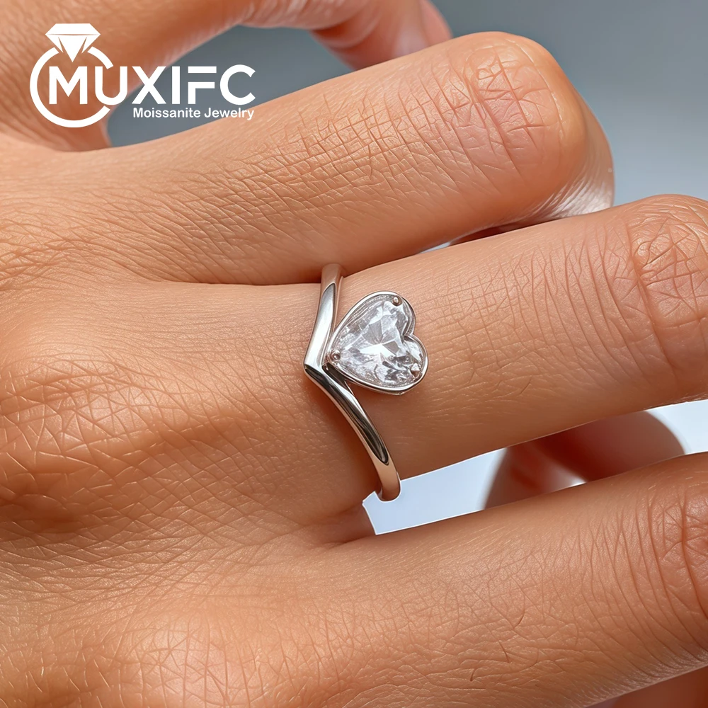 6*6mm Heart Cut Moissanite Engagement Rings with Certificate S925 Silver Plated 18k White Gold Diamond Wedding Ring for Women