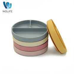 Wolife Baby Safe Sucker Silicone Dining Plate Solid Cute Cartoon Children Dishes Suction Toddle Training Tableware Baby Feeding