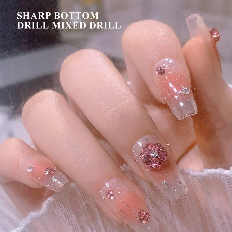 6 Grid Pointed Crystal Rhinestone Pointed Zircon Stone AB Color Pointed Round Stone Assorted Rhinestone Kit Nail Art Decoration